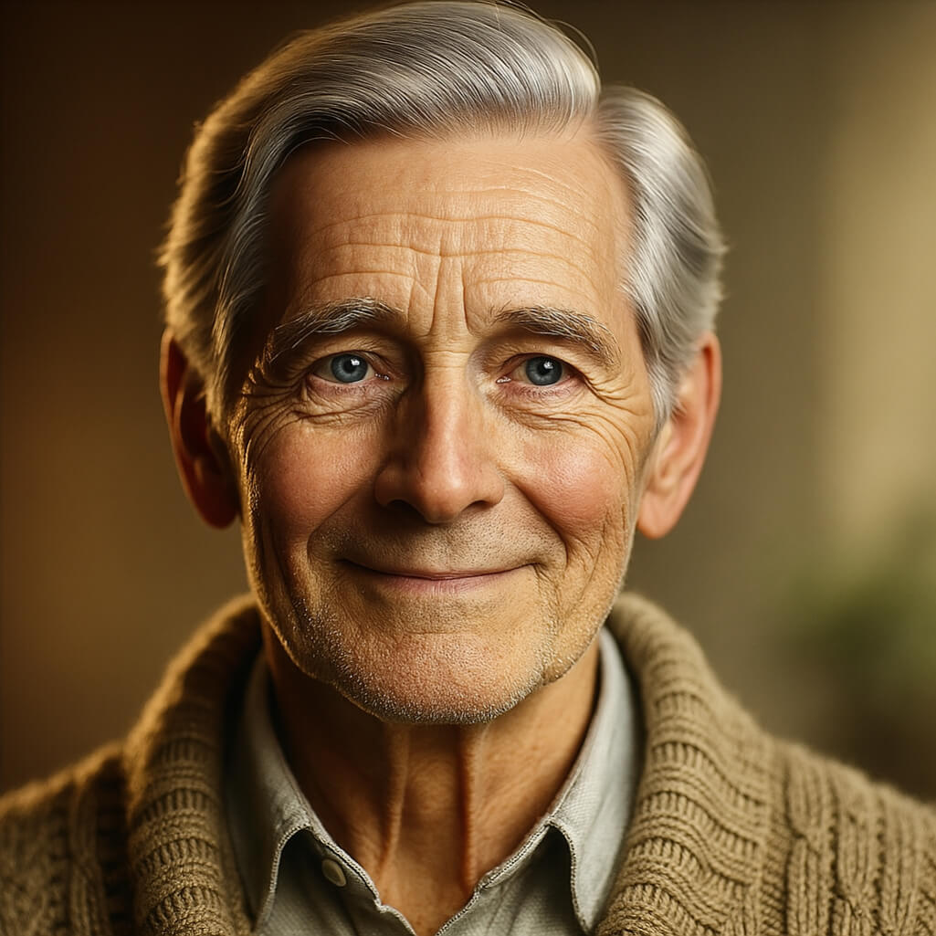 Nathan's adopted father – elderly man with kind eyes